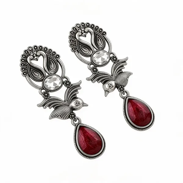 Silver_Tone_Oxidized_Peacock_Dangler_Earrings