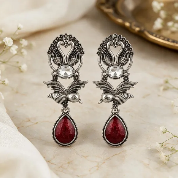 Silver_Tone_Oxidized_Peacock_Dangler_Earrings