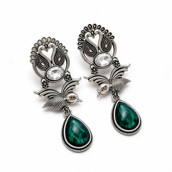Silver_Tone_Peacock_Green_Stone_Drop_Earrings_for_Women