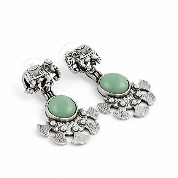Silver_Tone_Elephant_Green_Stone_Dangle_Earrings_for_Women