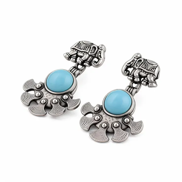 Silver_Tone_Elephant_Turquoise_Drop_Earrings_for_Women
