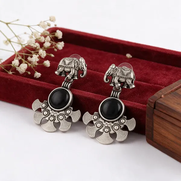 Silver-Tone_Oxidized_Elephant_Drop_Earrings_for_Women
