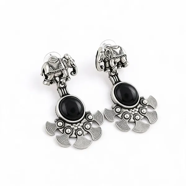 Silver-Tone_Oxidized_Elephant_Drop_Earrings_for_Women
