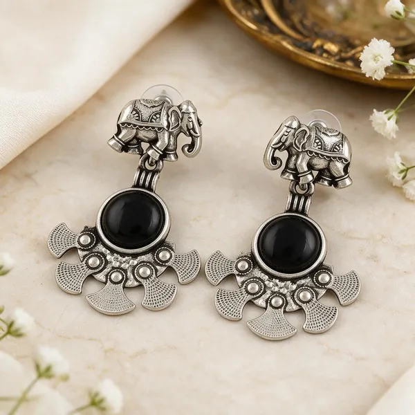 Silver-Tone_Oxidized_Elephant_Drop_Earrings_for_Women