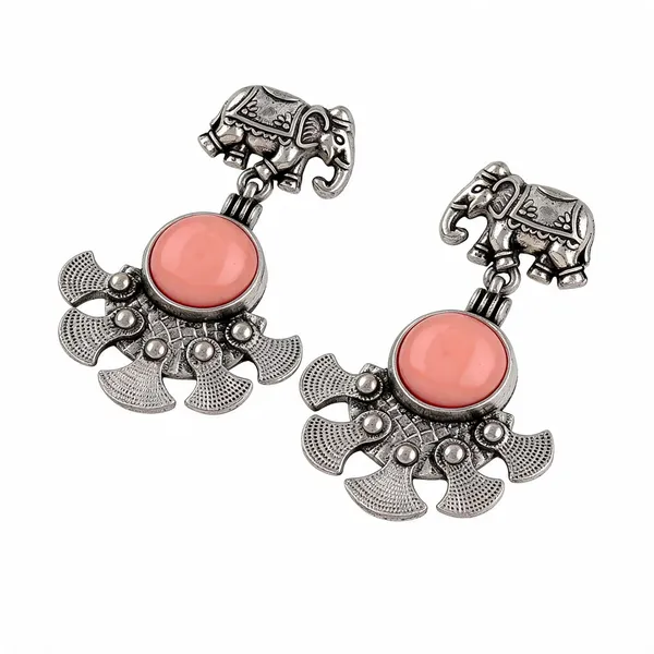 Silver_Tone_Elephant_Pink_Stone_Drop_Earrings
