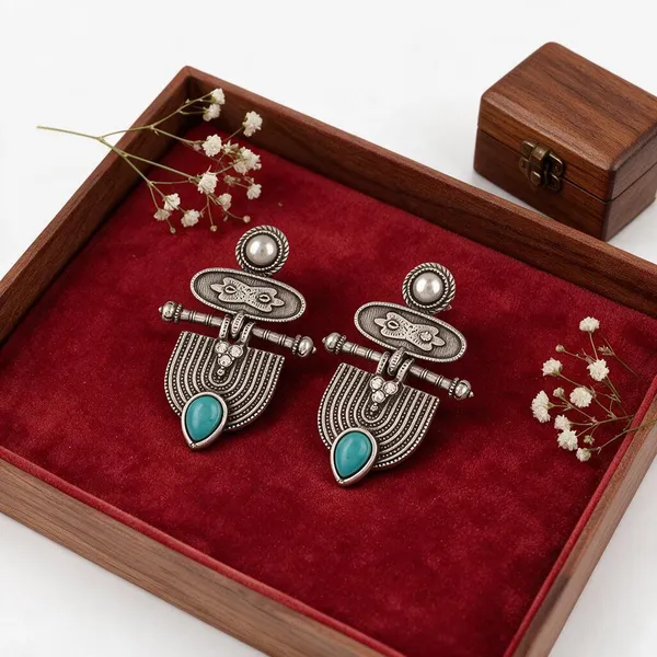 Silver_Tone_Oxidized_Tribal_Drop_Earrings_for_Women