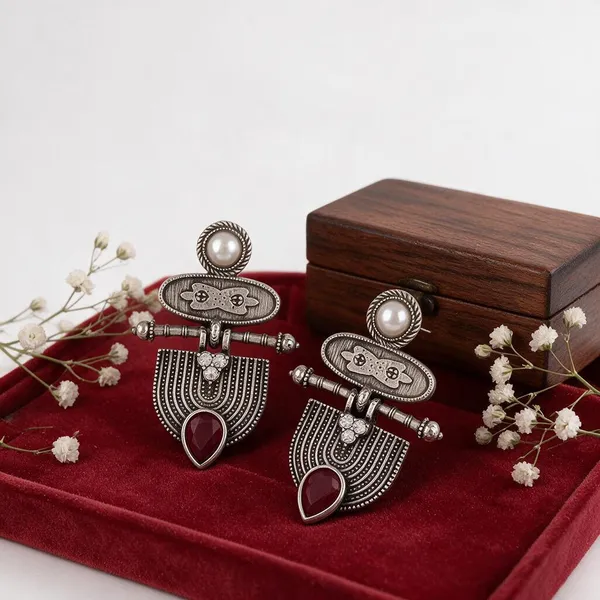 Silver-Toned_Oxidized_Statement_Earrings_for_Women