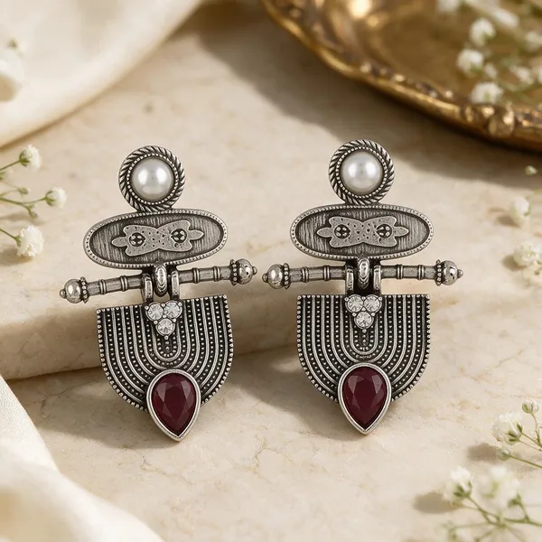 Silver-Toned_Oxidized_Statement_Earrings_for_Women