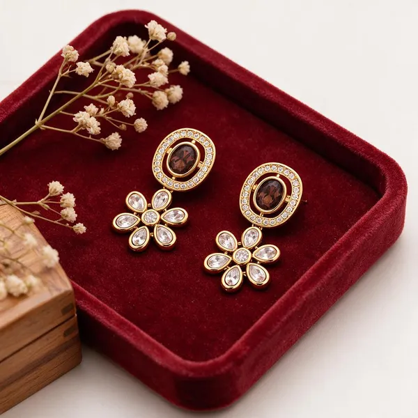 Gold_Tone_Floral_Drop_Earrings_For_Women