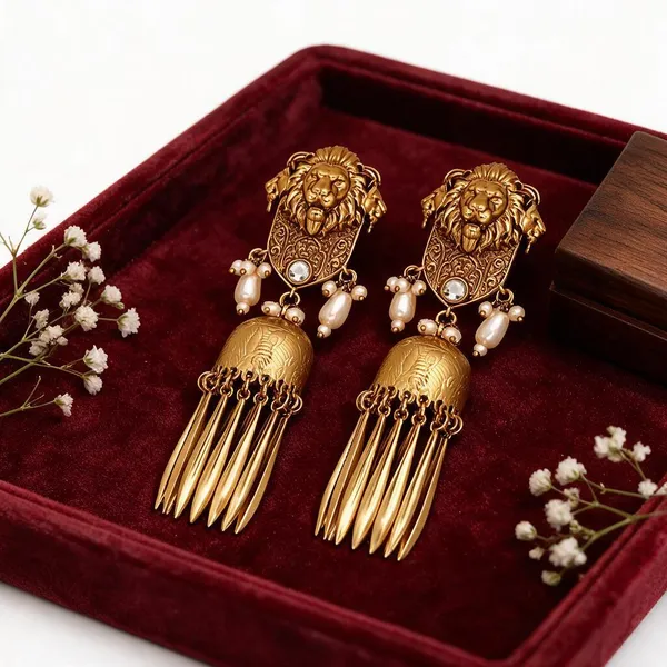 Gold_Tone_Lion_Motif_Dangler_Earrings_for_Women
