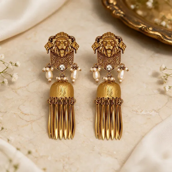 Gold_Tone_Lion_Motif_Dangler_Earrings_for_Women