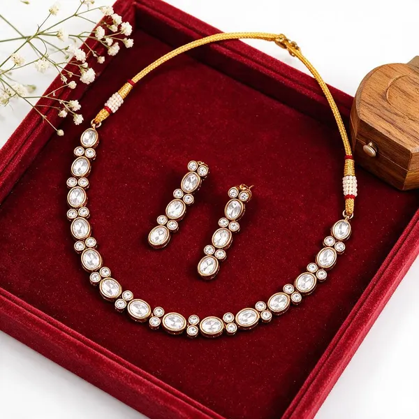 Gold-Tone_Crystal_Necklace_And_Earrings_Set_For_Women