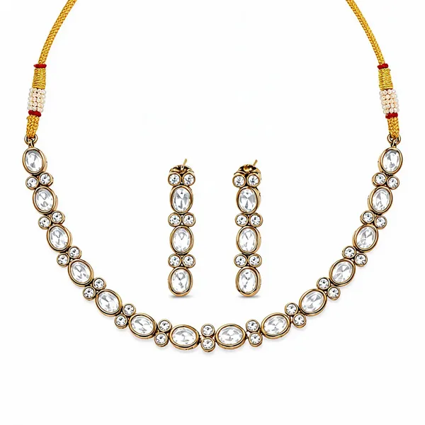 Gold-Tone_Crystal_Necklace_And_Earrings_Set_For_Women
