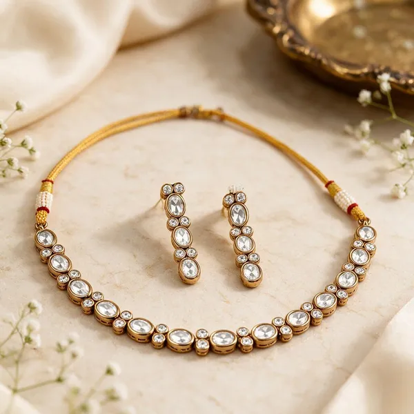 Gold-Tone_Crystal_Necklace_And_Earrings_Set_For_Women