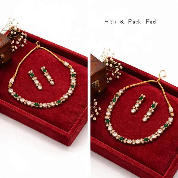 Gold_Tone_Green_Stone_Necklace_And_Earrings_Set