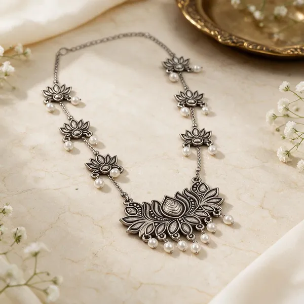 Silver-Toned_Lotus_Necklace_for_Women