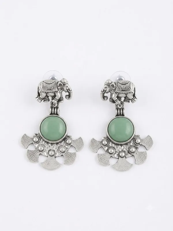 Silver_Tone_Elephant_Green_Stone_Dangle_Earrings_for_Women