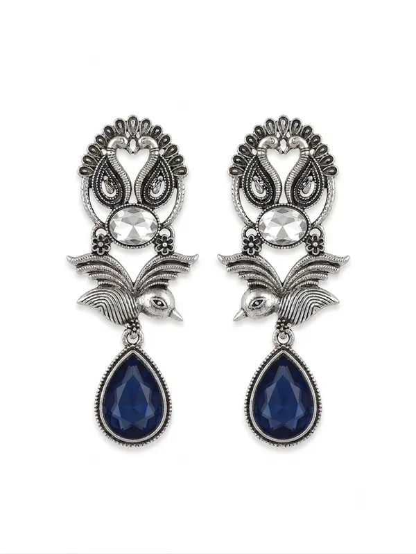 Silver_Oxidized_Peacock_Drop_Earrings_for_Women