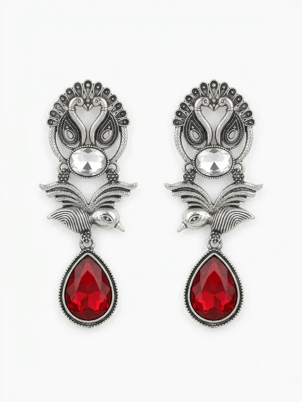 Silver_Tone_Peacock_Drop_Earrings_For_Women