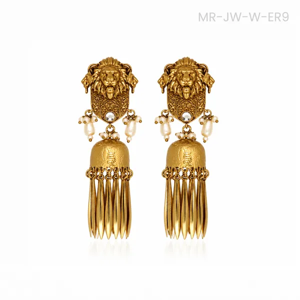Gold_Tone_Lion_Motif_Dangler_Earrings_for_Women