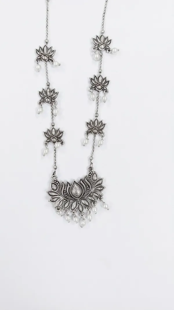 Silver-Toned_Lotus_Necklace_for_Women