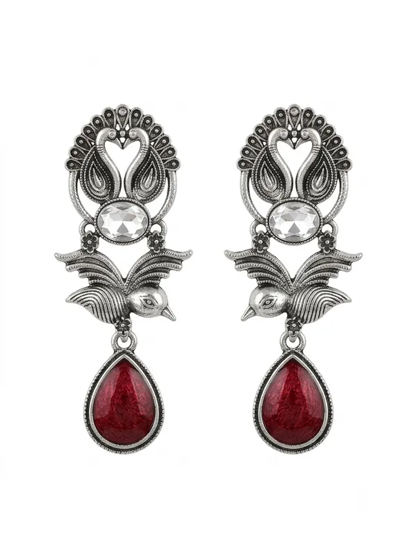 Silver_Tone_Oxidized_Peacock_Dangler_Earrings