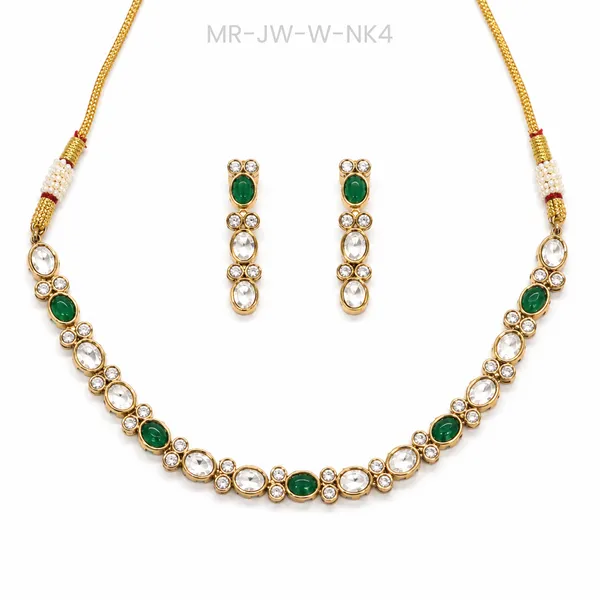 Gold_Tone_Green_Stone_Necklace_And_Earrings_Set