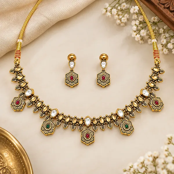 Gold_Tone_Necklace_And_Earrings_Set_for_Women