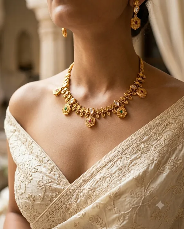 Gold_Tone_Necklace_And_Earrings_Set_for_Women