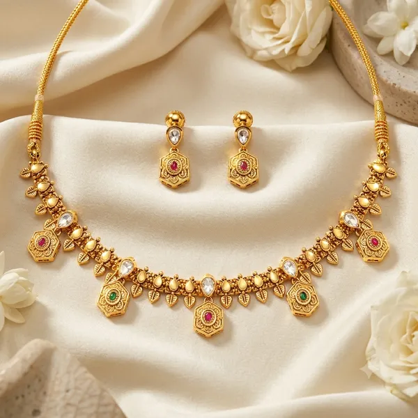 Gold_Tone_Necklace_And_Earrings_Set_for_Women