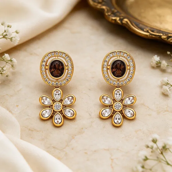 Gold_Tone_Floral_Drop_Earrings_For_Women