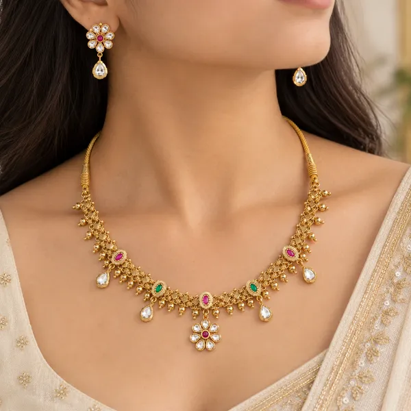 Gold_Tone_Floral_Necklace_Set_for_Women