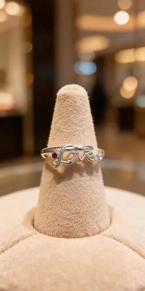 Silver_Metal_Script_Motif_Red_Accent_Stone_Ring_For_Women