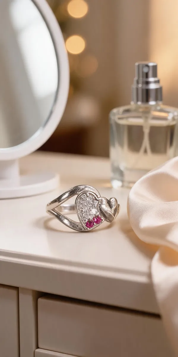 Silver_Metal_Heart_Motif_Pink_Stone_Ring_For_Women