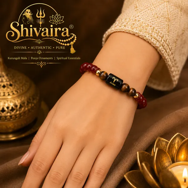 Aries_(Mesh_Rashi)_Zodiac_Bracelet_with_Raw_Selenite_Charging_Plate