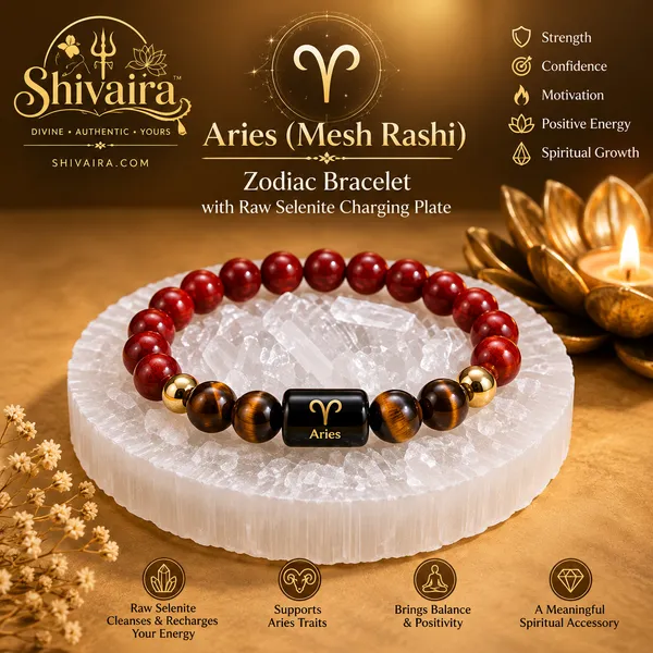 Aries_(Mesh_Rashi)_Zodiac_Bracelet_with_Raw_Selenite_Charging_Plate