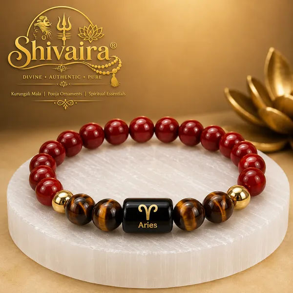 Aries_(Mesh_Rashi)_Zodiac_Bracelet_with_Raw_Selenite_Charging_Plate