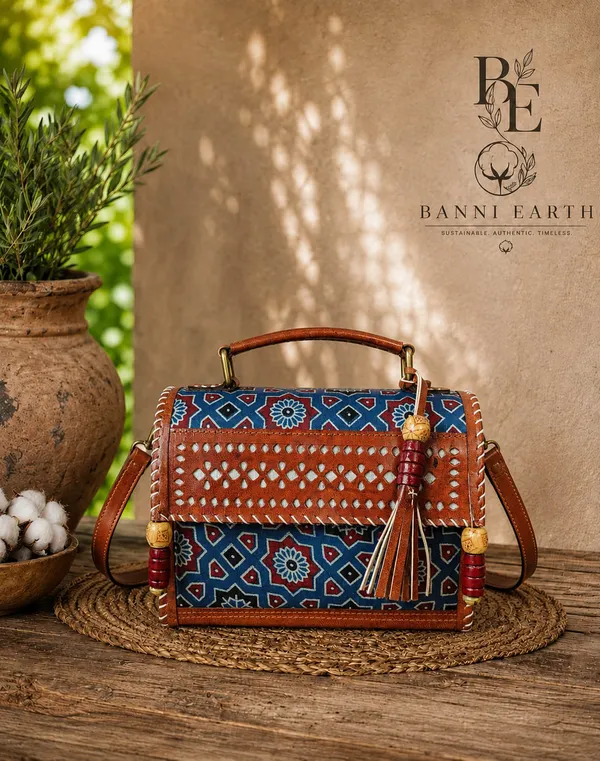 Blue_ajarakh_Handcrafted_Bag_With_Top_Handle_And_Shoulder_Strap