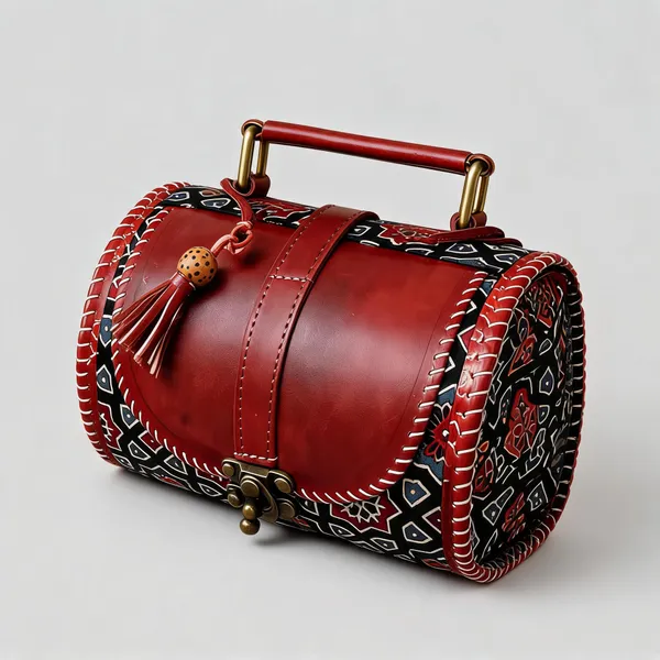 Brown_Ajrakh_Silk_Leather_Handcrafted_Tassel_Sling_Bag_For_Women