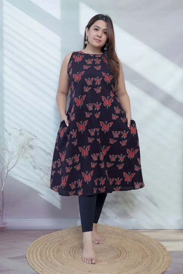 Baani_Black_Butterfly_Cotton_Kurti/One_Piece