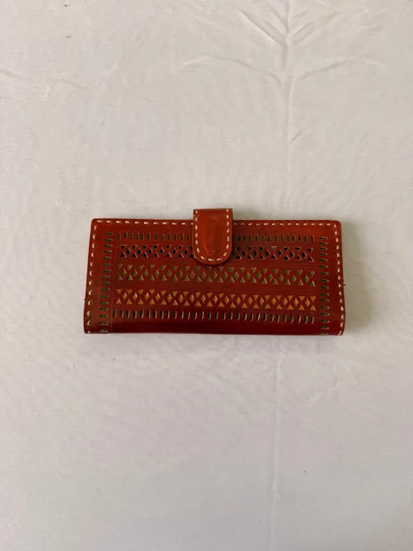 Brown_Genuine_Leather_Cutwork_Flap_Long_Wallet_For_Women