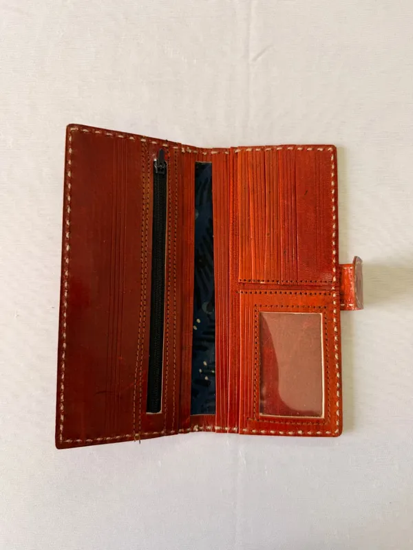 Brown_Genuine_Leather_Cutwork_Flap_Long_Wallet_For_Women