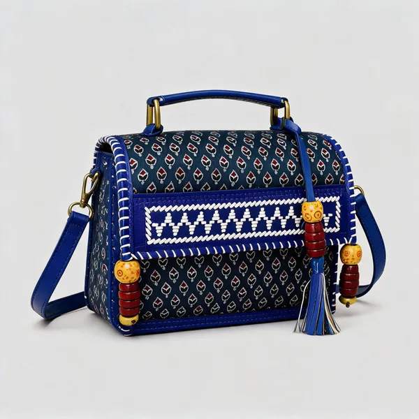 Blue_Ajrakh_Silk_Leather_Embroidered_Sling_Bag_For_Women