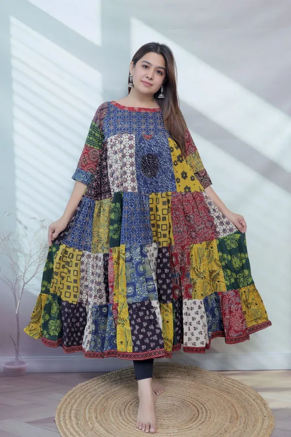 Manvi_Multi_Ajarakh_Patchwork_Cotton_Kurti/One_piece