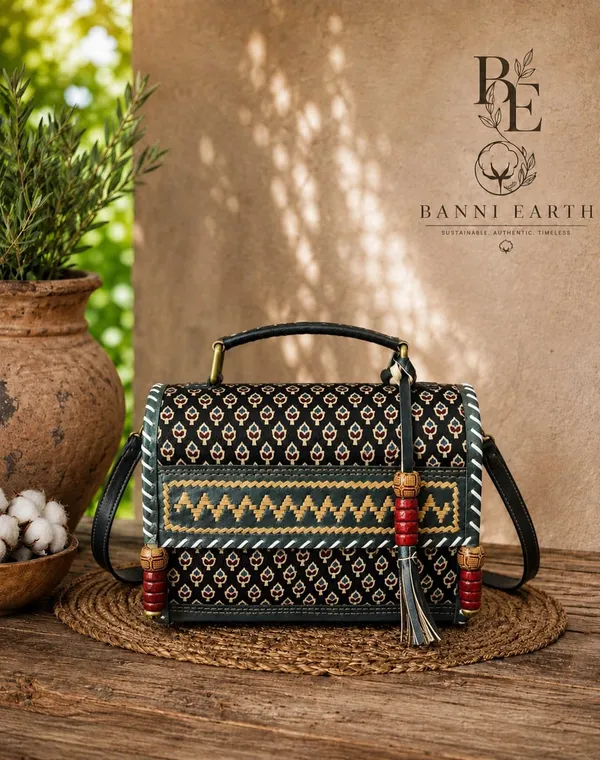 Black__Ajarakh_Hut_-The_Leather_Sling_Bag_With_shoulder_strap