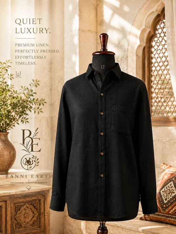 KALA(ORGANIC)COTTON_HAND_WOVEN_FABRIC_WITH_CHEMICAL_FREE_DYING_WOMEN"S_SHIRT,_BLACK_COLOUR