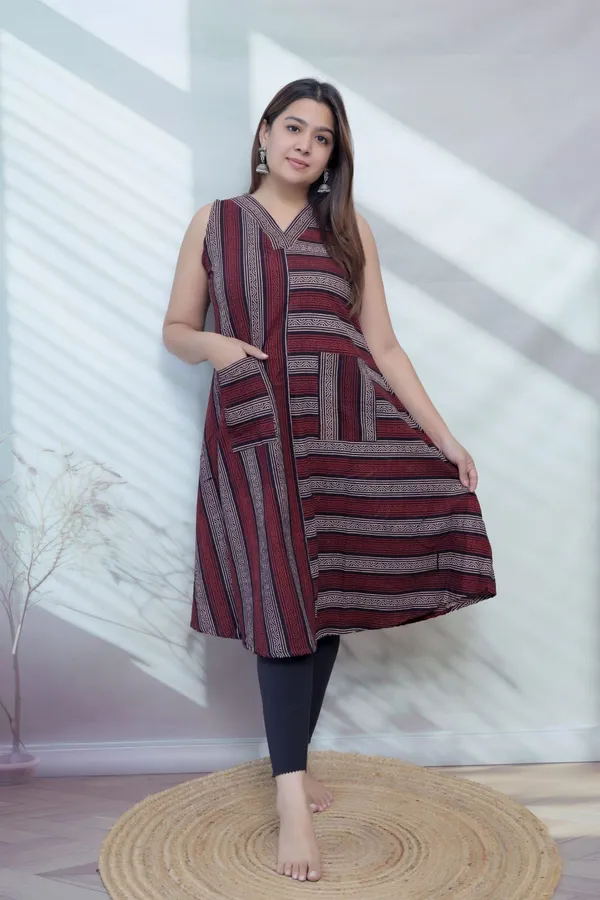 Anaya_Blockprint_Lining_Pocket_Cotton_Sleeveless_Kurta/One_piece