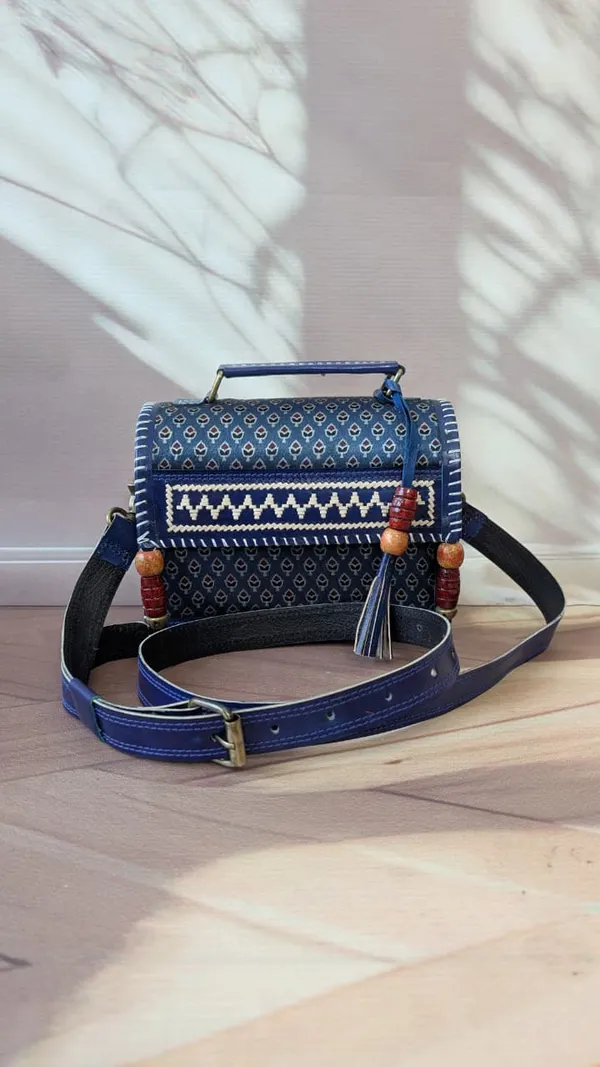 Blue_Ajrakh_Silk_Leather_Embroidered_Sling_Bag_For_Women