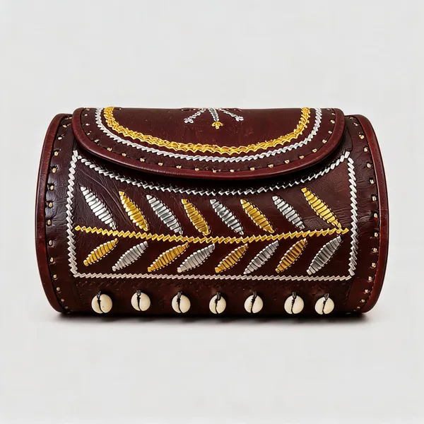 Brown_Leather_Embroidered_Flap_Clutch_Bag_For_Women