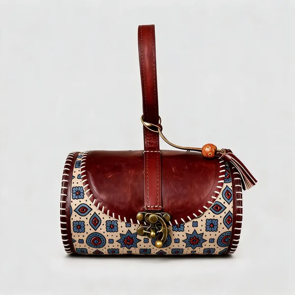 Brown_Ajrakh_Silk_Leather_Printed_Sling_Bag_For_Women
